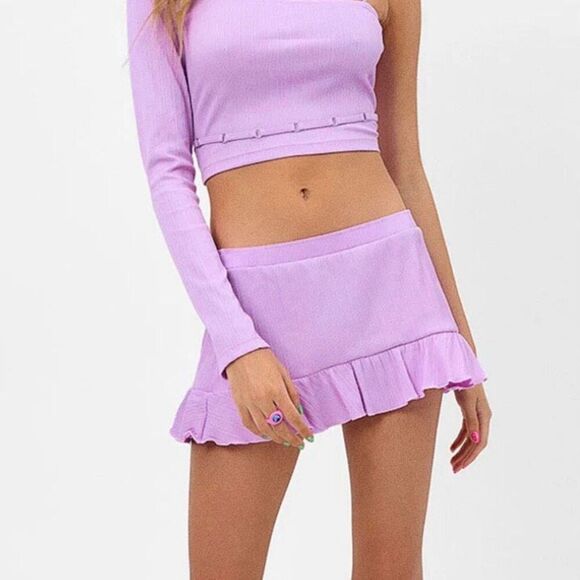 Frankie’s Bikinis Andrea Purple Plisse Ruffled Hem Mini Skirt NWT Size Small - Picture 1 of 6